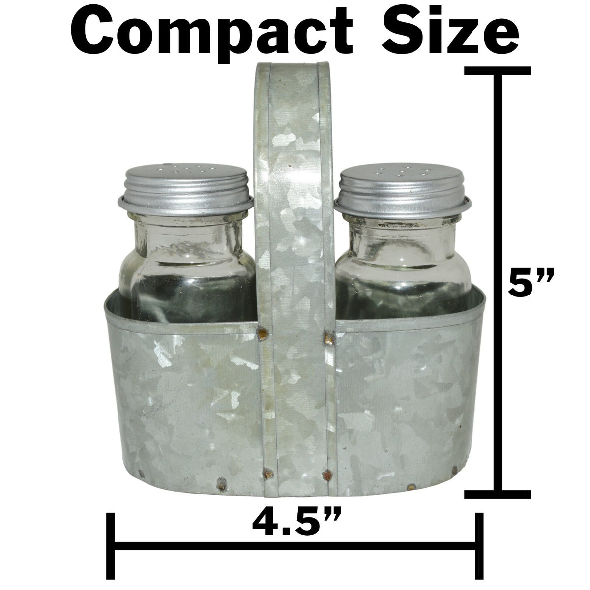 Farmhouse Salt & Pepper Shakers with Caddy Set, Galvanized Rustic Vintage Style