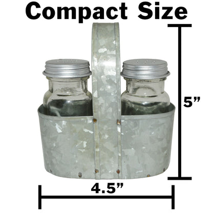 Farmhouse Salt & Pepper Shakers with Caddy Set, Galvanized Rustic Vintage Style