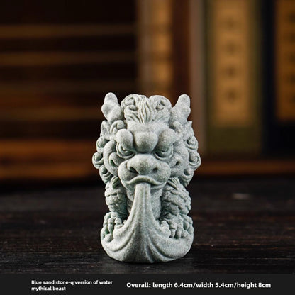 Cute Kylin Sandstone Tea Pet Ornament 8cm 3.2in Chinese Desktop Decor Tea Play