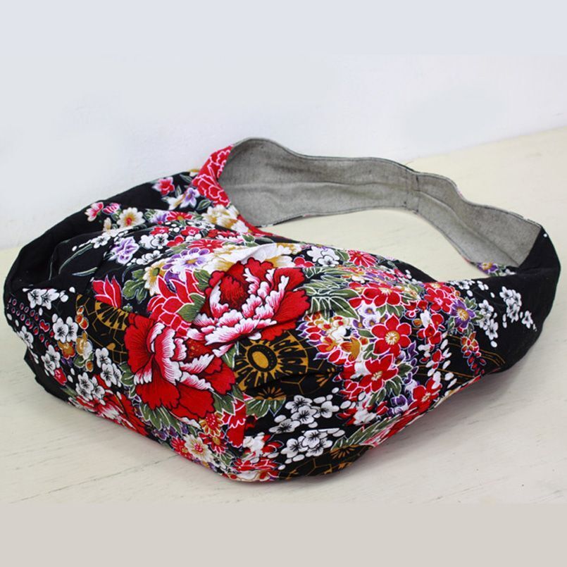 Flowers Hobos Bags Shoulder Purse Handbags Ethnic Floral Cotton Canvas Bag 1 PC