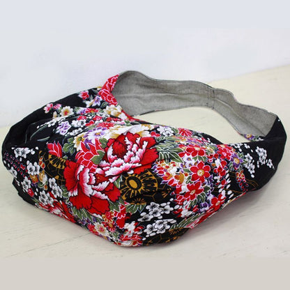 Flowers Hobos Bags Shoulder Purse Handbags Ethnic Floral Cotton Canvas Bag 1 PC