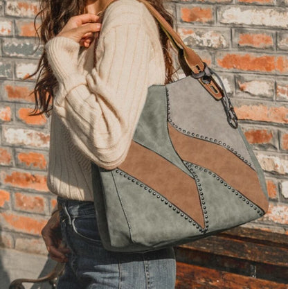 Celela Women Color-block Studs Tote Shoulder Crossbody Bag Handbag Purse GU
