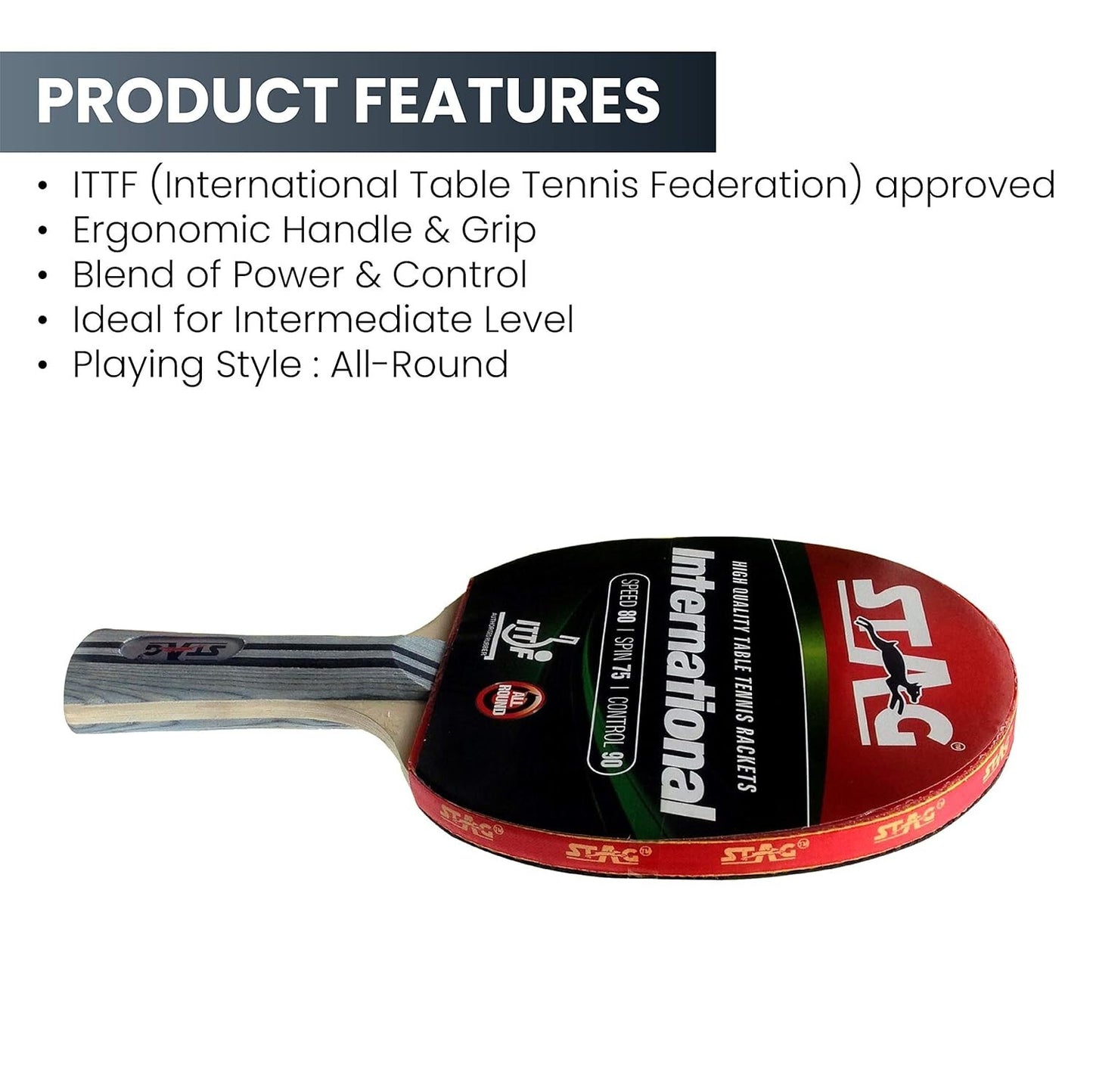 International Wood Table Tennis Racquet Without case 180 Grams Intermediate