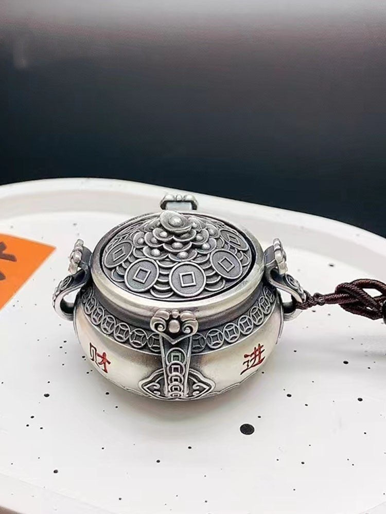 Rotating Treasure Bowl Pendant Lucky Wealth Ornament Vintage Handheld Piece