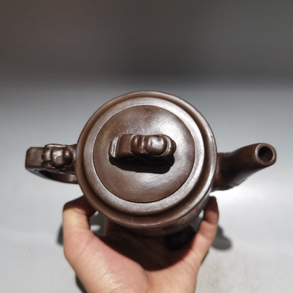 Chinese Yixing Zisha Clay Handmade Exquisite Teapot （泥绘三足壶 底款：陈鸣远）