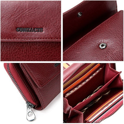 Genuine Leather Fashion Wallets Trifold Design Money Bag Zipper Small Coin Purse