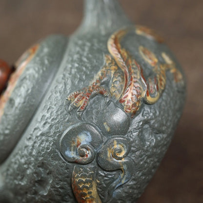 Archaistic Gong Chun Tea pot With Dragon Pearl Design Original Green Zisha Clay