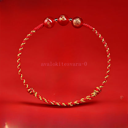 1pc Red Hand Rope Agate Bracelet Red Rope Bracelet Hand Woven Rope
