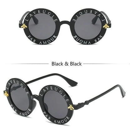 Round Frame Sunglasses Woman Retro Fashion Style Glasses Female Bee Design UV400