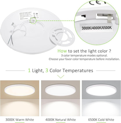 1 Pack LED Flush Mount Ceiling Light, 24W Ultra Thin round White 3000K/4000K/650