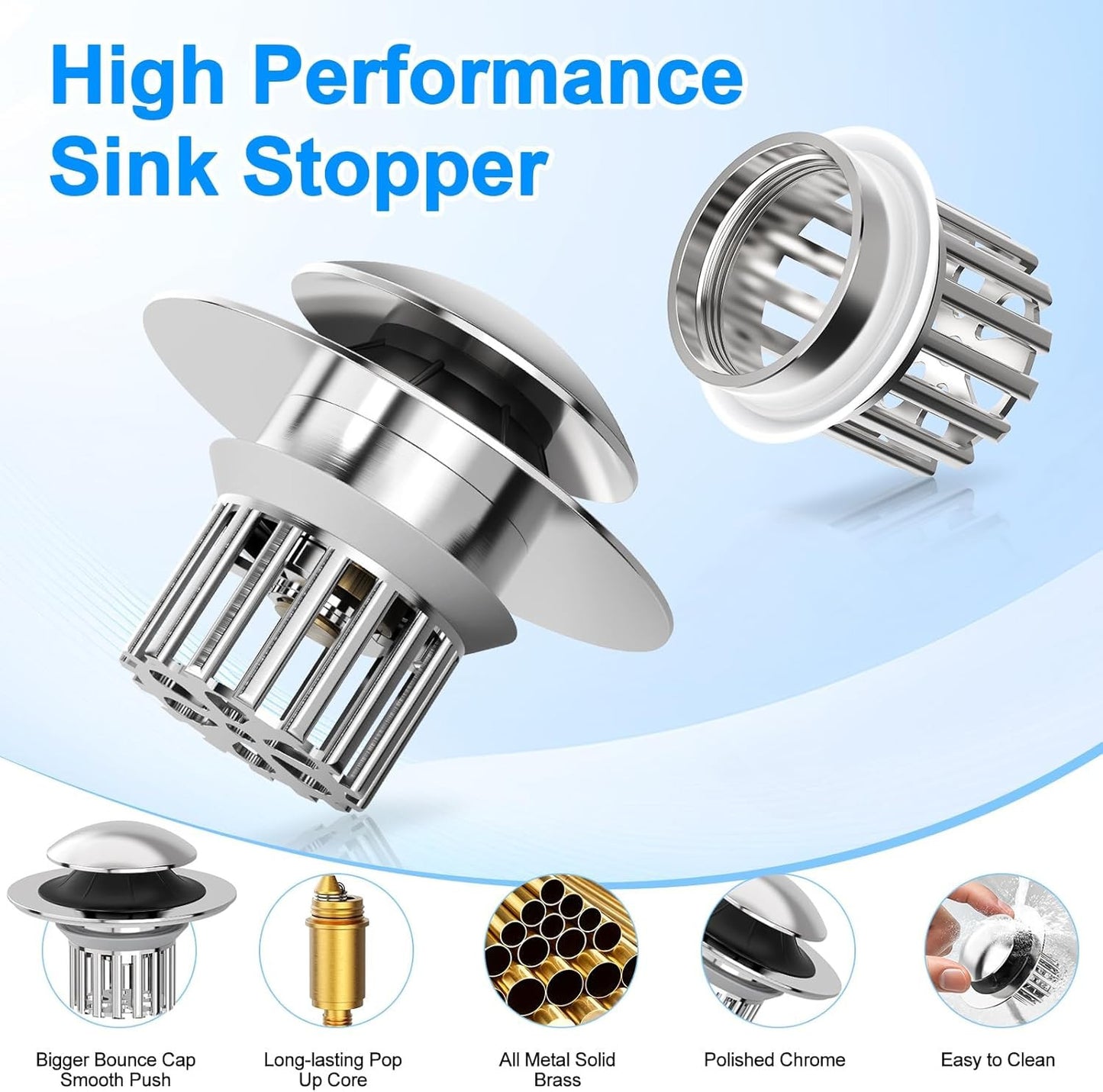 Universal 3 in 1 Bathroom Sink Drain Strainer,Pop up Bathroom Sink Stopper with