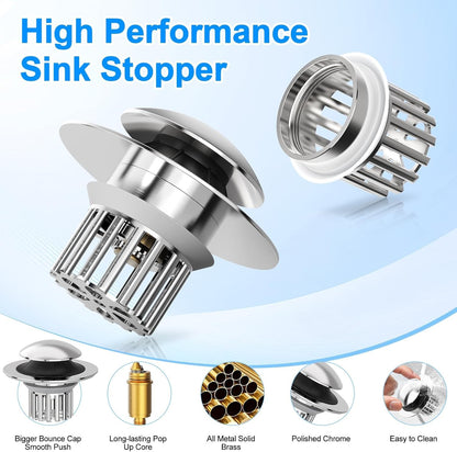 Universal 3 in 1 Bathroom Sink Drain Strainer,Pop up Bathroom Sink Stopper with