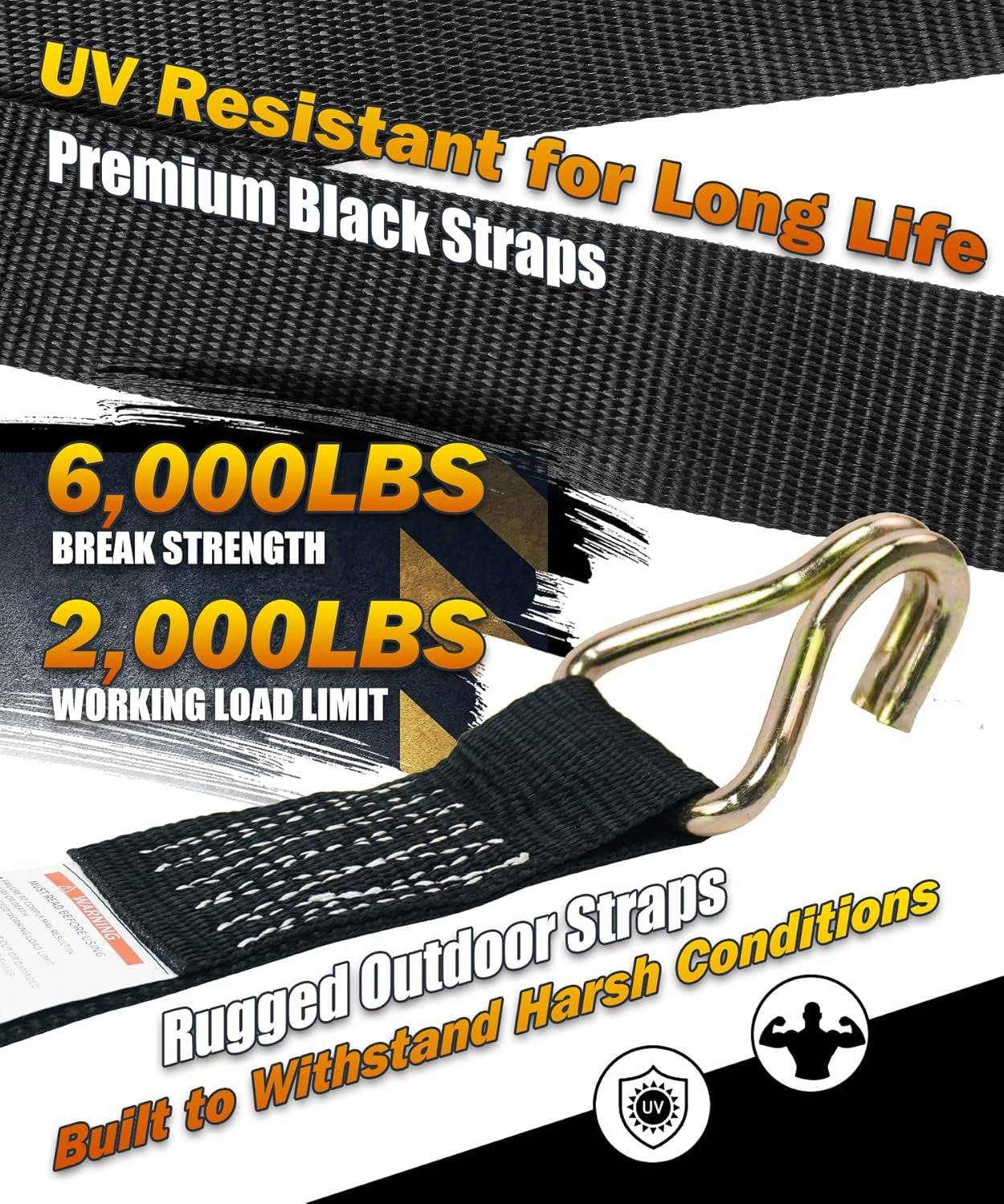 6 Pack 2" X 15Ft Ratchet Straps Heavy Duty Tie down Straps with J Hooks, 2000 LB