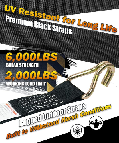 6 Pack 2" X 15Ft Ratchet Straps Heavy Duty Tie down Straps with J Hooks, 2000 LB