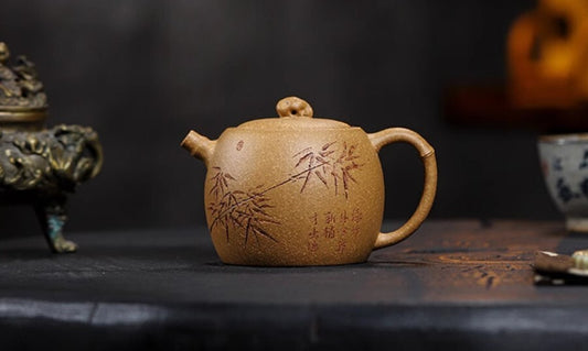 180cc chinese Yixing Handmade Zisha teapot Duan clay bamboo Hu Gongfu Tea Pot
