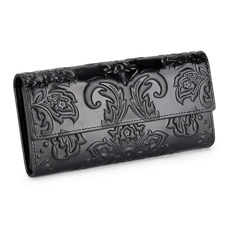 Genuine Leather Purse Large Clutch Long Purse Floral Print Wallets 10*2.5*20.5CM