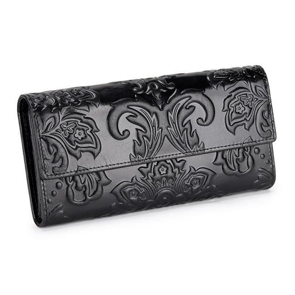 Genuine Leather Purse Large Clutch Long Purse Floral Print Wallets 10*2.5*20.5CM