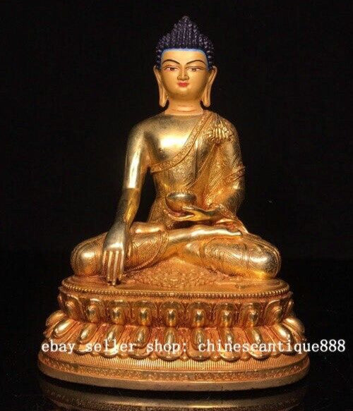 Old Nepal Bronze Gilt Painting Shakyamuni Sakyamuni Amitabha Buddha Bowl Statue