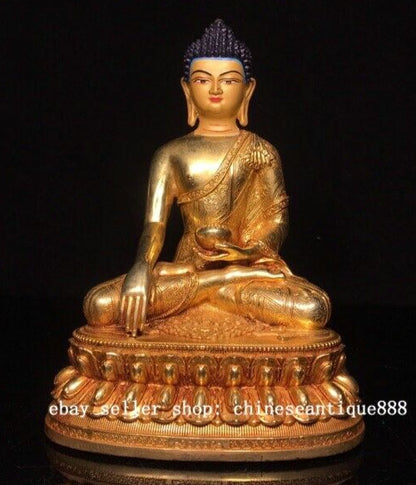 Old Nepal Bronze Gilt Painting Shakyamuni Sakyamuni Amitabha Buddha Bowl Statue