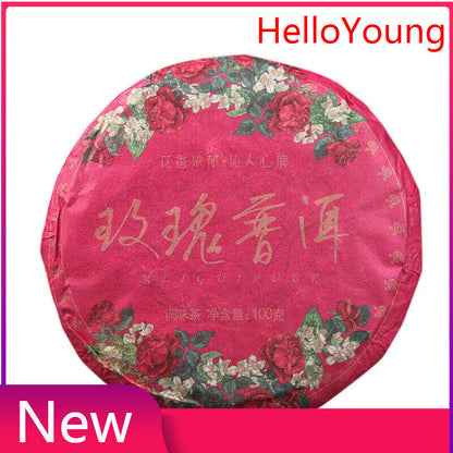 100g Pu-erh Ripe Tea Rose Ripe Tea Cake 普洱茶熟茶玫瑰花普熟茶饼三级普洱+玫瑰花陈香花香茶饼