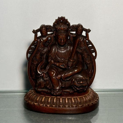 Chinese Boxwood Carving Bodhisattva Manjusri Statue Wooden Sculptures Ornaments