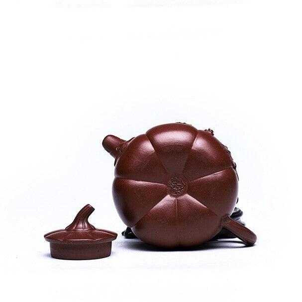 Full Handmade Tea Pot Marked Pumpkin Engraved True Yixing Zisha Purple Clay Pots