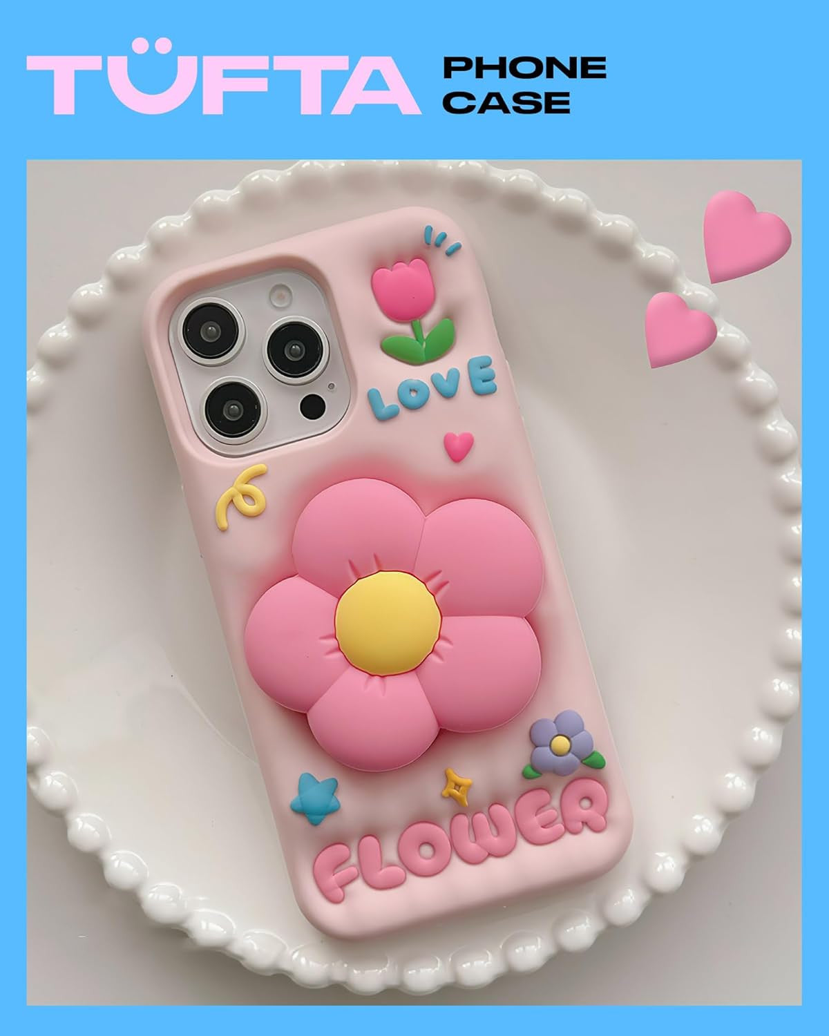 Cute 3D Flower Phone Case for Iphone 17 Pro Max - Retractable Stand & Grip with