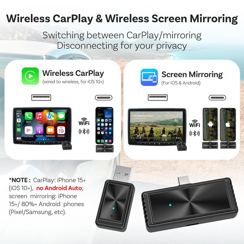 Wireless CarPlay dual system mirror car adapter FOTA upgrade car machine box