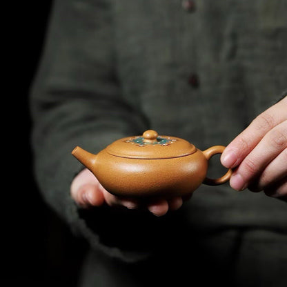 Enamel 120cc Yixing Zisha Purple Clay Yellow Jiangponi Handmade Eggshell Teapot
