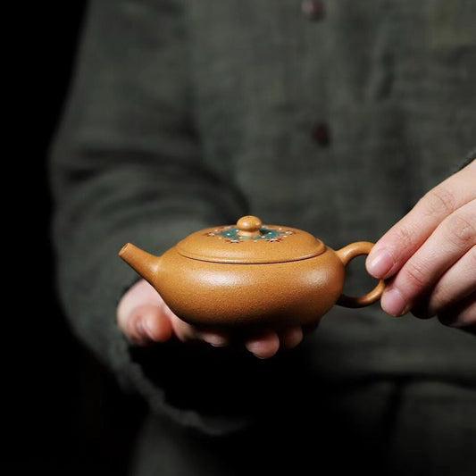 Enamel 120cc Yixing Zisha Purple Clay Yellow Jiangponi Handmade Eggshell Teapot