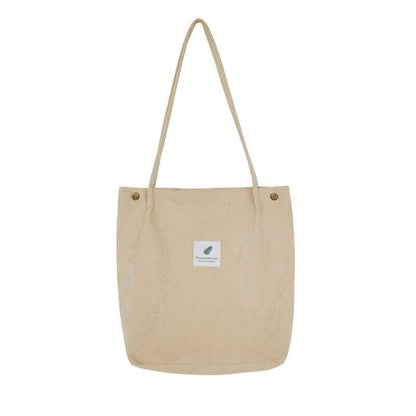 Corduroy Buckle Canvas Women's Bag Large Capacity Arts Style Shoulder Bag