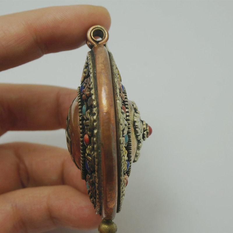 Buddhist Nepalese Handmade Jewelry Tricolor Copper Box Pendant Collectible
