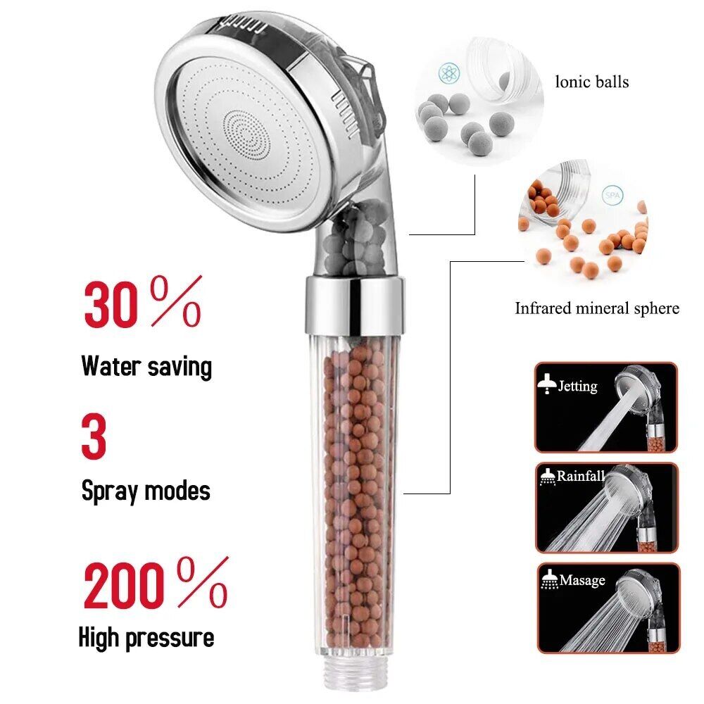 Shower Head 3 Mode High Pressure Saving Water Bath Shower Adjustable Shower Head