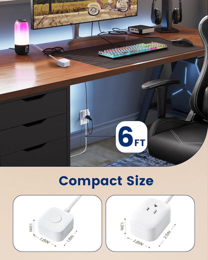 Extension Cord with Switch On/Off Plug, 6FT Flat Braided Outlet Power Cable, 3 P