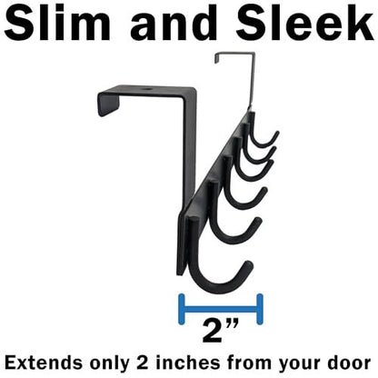 6 Hook Over-the-Door Hanger, Matte Black Color, Sleek Design, 16-Inch Length