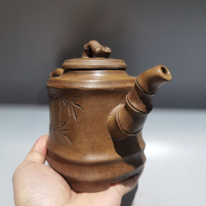 Chinese Yixing Zisha Clay Handmade Exquisite Teapot （四方竹段壶 底款：时大彬 )