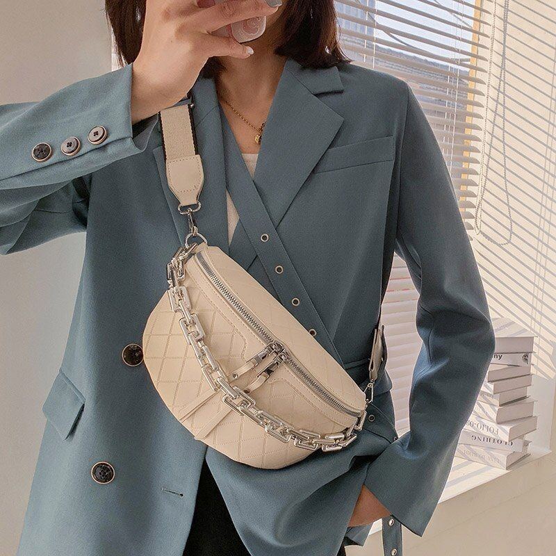 Thick Chain Waist Bag Women Leather Fanny Chest Bag Belt Shoulder Crossbody Bags