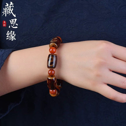 Tibetan Style Three Eye Dzi Bead Bracelet Round Beads Barrel Beads Unisex