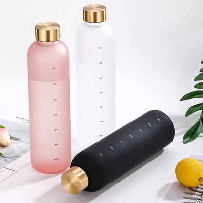 Water Bottle 1L PC W/ Time Marker Motivational Reusable Fitness Sports Drinkware