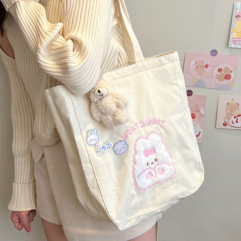 Cartoon Shoulder Bag Canvas Large Shopper Bag Fashion Casual Book Pouch 30*13*34