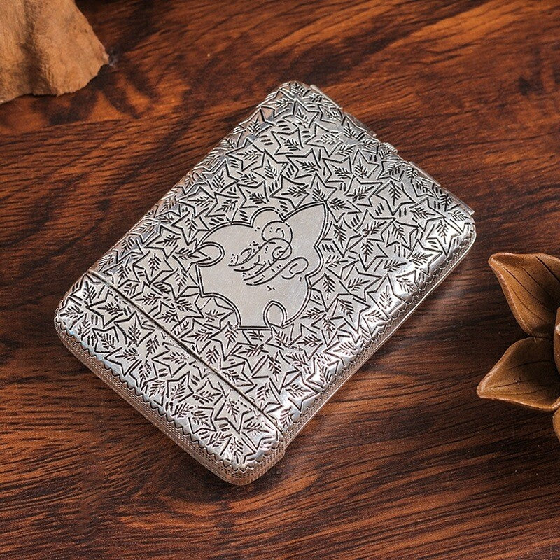 New Hand Carved Cigarette Case Antique Metal 14 Cigarettes Case Box