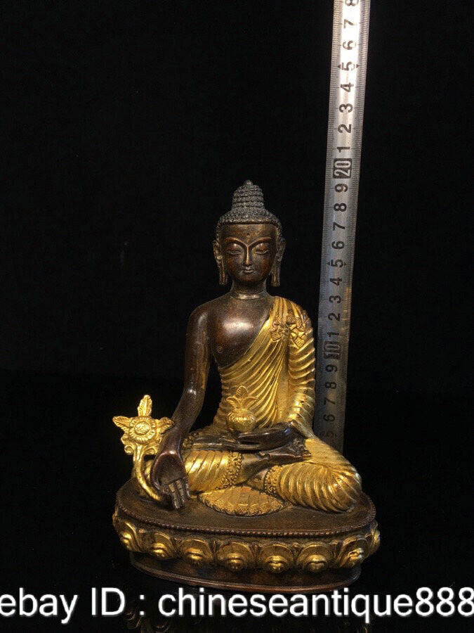 Old Tibet Buddhism Bronze Gilt Gold Menla Medicine Buddha Medical God Statue