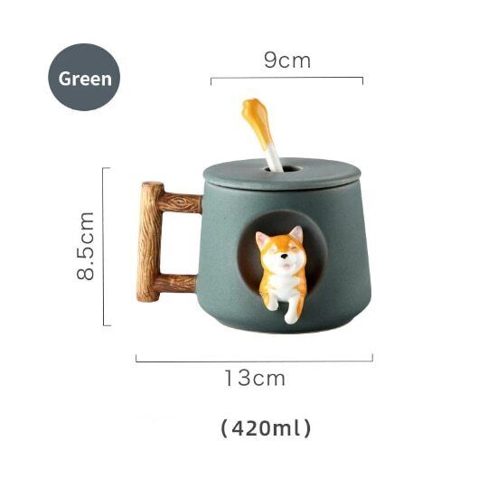 Ceramic Shiba Inu Mug with Lid Spoon Cute Dog Coffee Cup 420ml