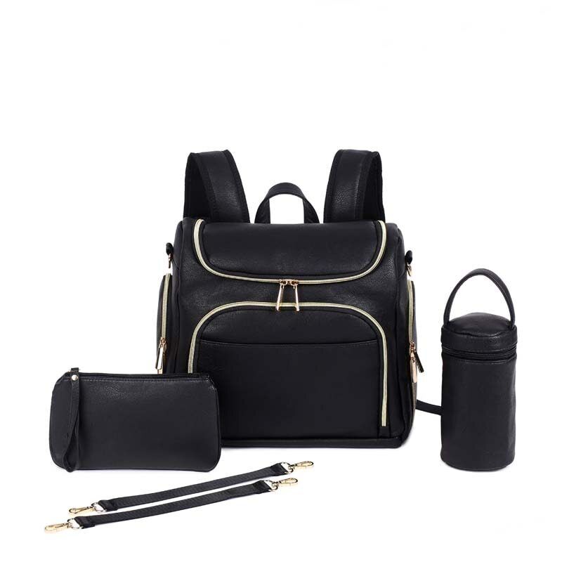 7-in-1 Baby Diaper Bag Solid PU Leather Mummy Maternity Bag Bags Changing Pad