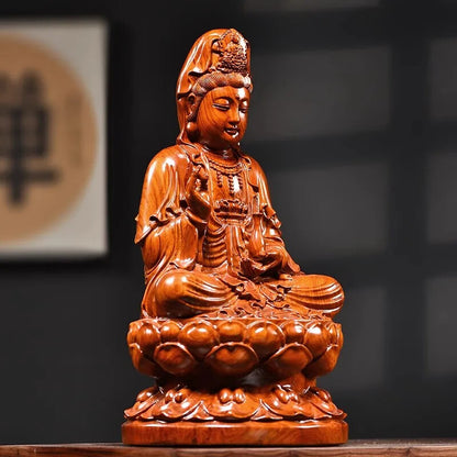Lotus Guanyin Statue Safflower Pear Black Sandalwood Buddha Statue Home FengShui