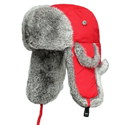 Men Bomber Hats Natural Real Rabbit Fur Outdoor Windproof Super Warm Cap 55-62cm