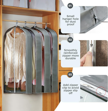 6 Pcs Garment Clear Suit Bags for Hanging Clothes Closet Coats Clothing Storage