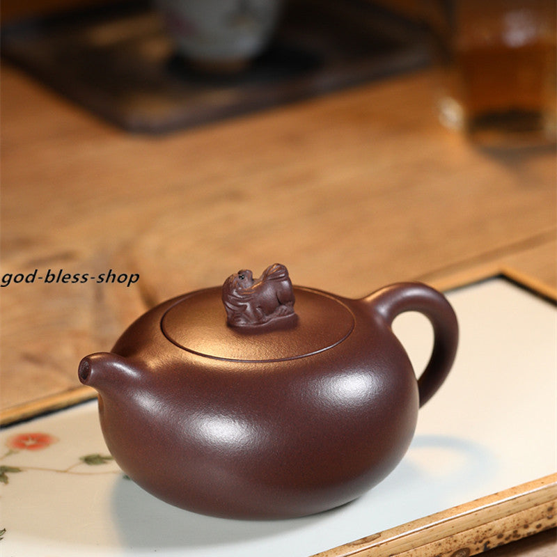 Handmade Tea Pot Mascot Statue On Lid Real Yixing Zisha Pot Marked Master Teapot