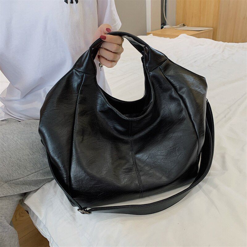 White Synthetic Leather Half Moon Bags Large Hobo Shopper Bag Soft Crossbody 1PC