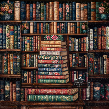 Vintage Book Puzzles for Adults 1000 Pieces, Bookshelf Wildflower Pages Jigsaw P